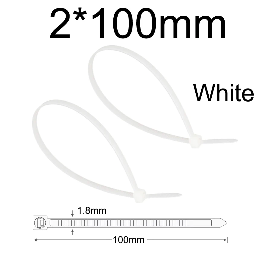 2*60 2*80 2*100 2*120 2*150 2*200mm 1,8 mm breedte Zwart Wit Zelfsluitende nylon plastic band Wrap Ziptie Fasten Zip Ties Kabelbinder