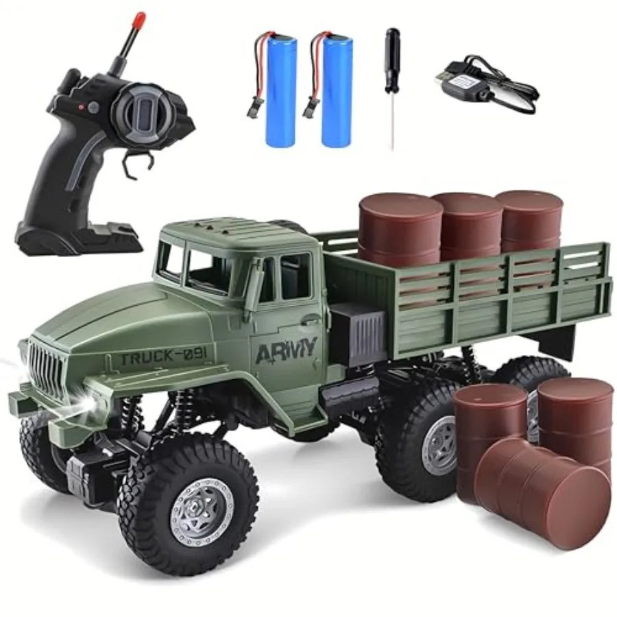 

RC Military Truck 6x6 1/16 Scale 4WD All Terrain Remote Control Car for Boy Gift with Military Green Color and Durable Plastic