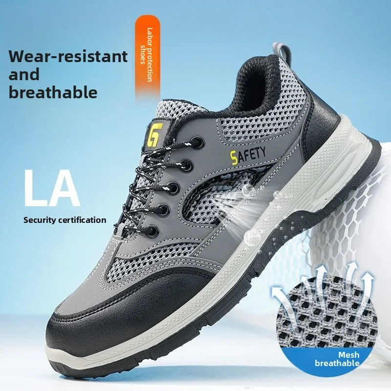 Sapatos de trabalho masculinos com biqueira de aço, sapatos de segurança anti-esmagamento, botas de trabalho anti-punctura, tênis respiráveis e antiderrapantes