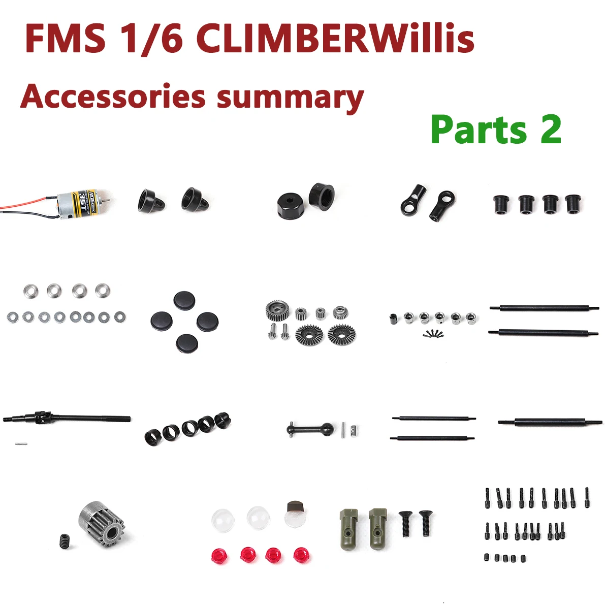 FMS 1/6 CLIMBERWillis RC Car Spare Parts Upper and Lower Cover Drive Cup Gear Set Dog Bone Linkage Machine Light Piece Parts 2