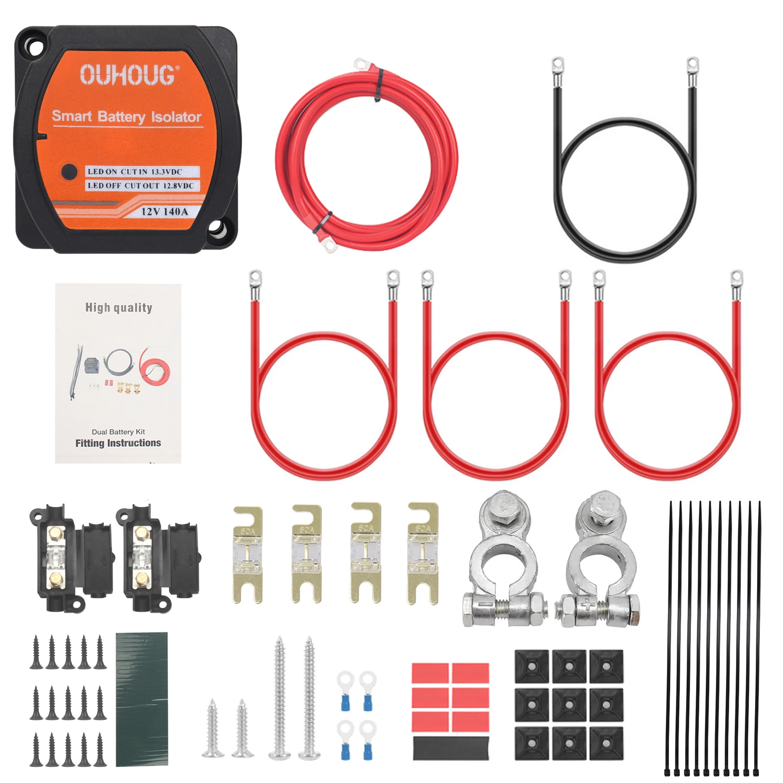 3m/5m/7m/10m Split Charge Relay Kits Ready Made Leads 12V 140A Voltage Senstive VSR Camper Van Car Accessories