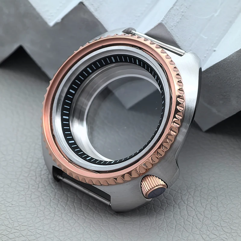 44mm 6105 6309 Turtle Abalone Watch Case Transparent Back Cover Fits NH35 NH36 7S26 4R Movement Sapphire Glass With Watch Bezel