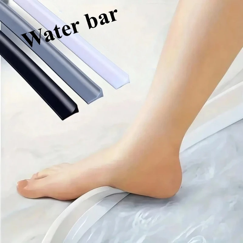  1pc Foldable shower threshold dam, self-adhesive silicone waterproof bathroom and kitchen water hose water blocking strip