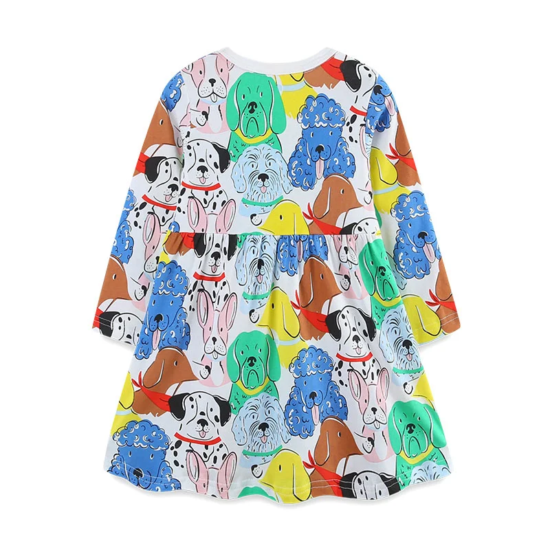 Jumping Meters 2-7T Dogs Print Long Sleeve Princess Girls Dresses Autumn Spring Baby Clothes Animals Toddler Costume