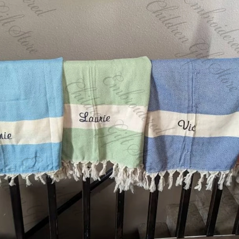 

Monogrammed Turkish Towel Custom Embroidered Name Wedding Gift Towel for Guests Personalized Bachelorette Party Favor Beach Gift