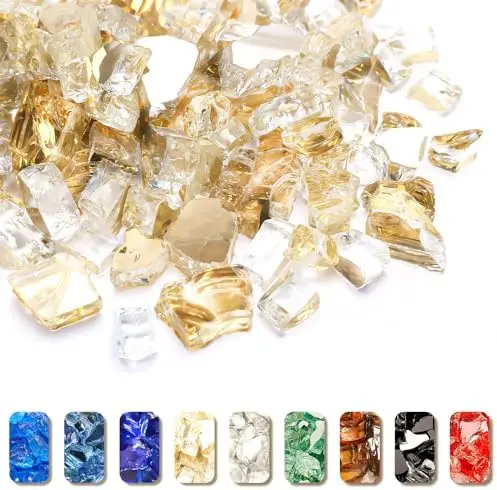 

Стекло Grisun Gold Fire Glass - 10 фунтов, 1/2 дюйма, светоотражающее закаленное стекло для внутренних и наружных очагов, работающих на пропане и природном газе