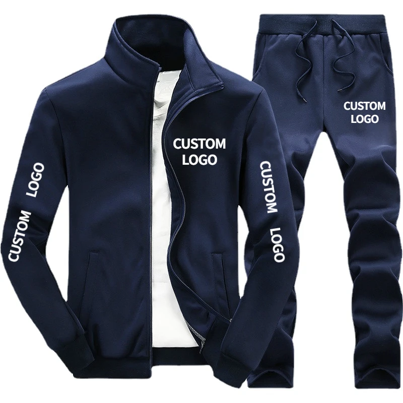 

Custom LOGO Men Tracksuit Brand Printed Zipper Lapel Cardigan and Sweatpants 2 Pieces Set Fashion Casual Streetwear Jogger Suit