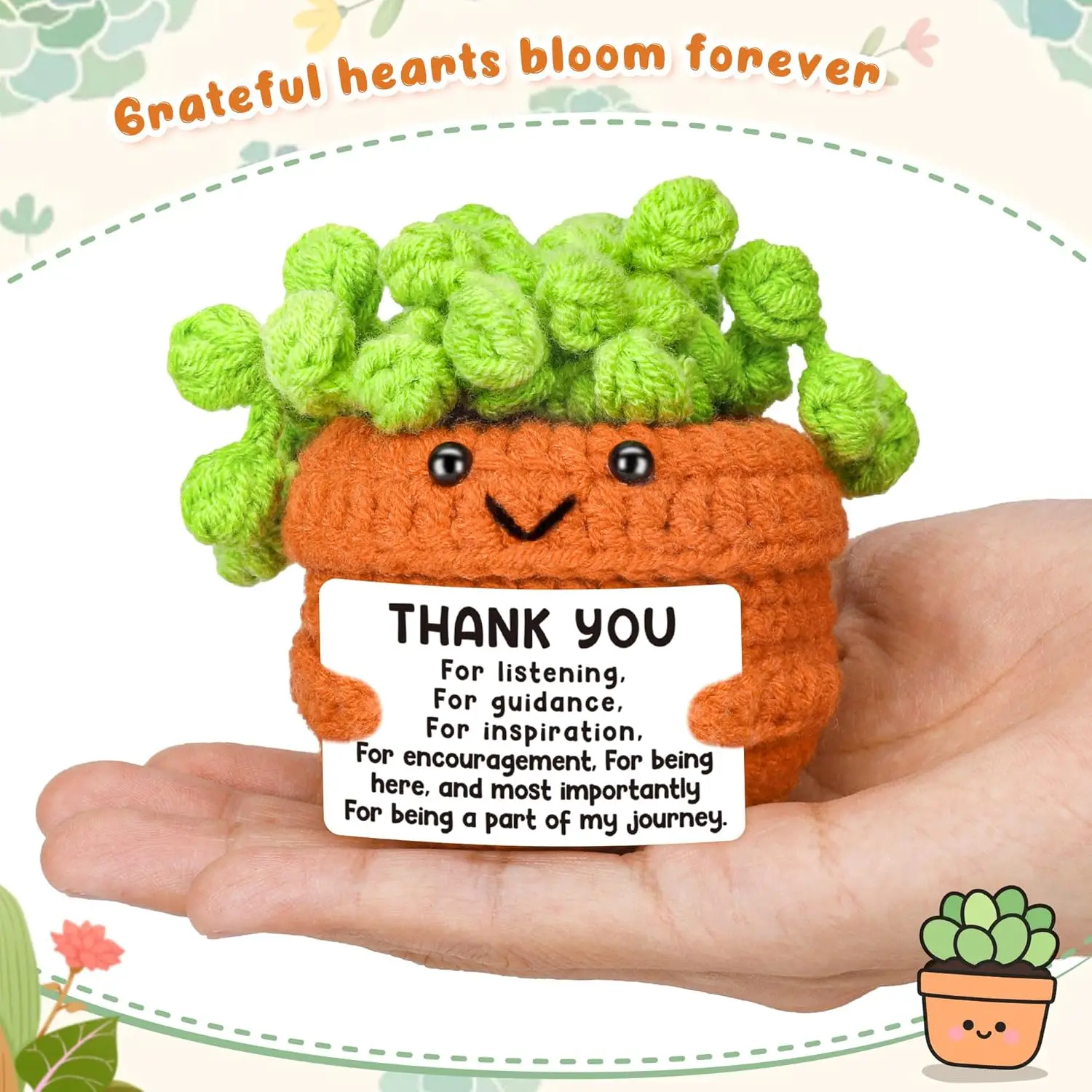 Handmade Crochet Positive Plant Decoration Cute Christmas Thank You Gifts for Female Friends Teacher Coworkers Boss Lady Mom