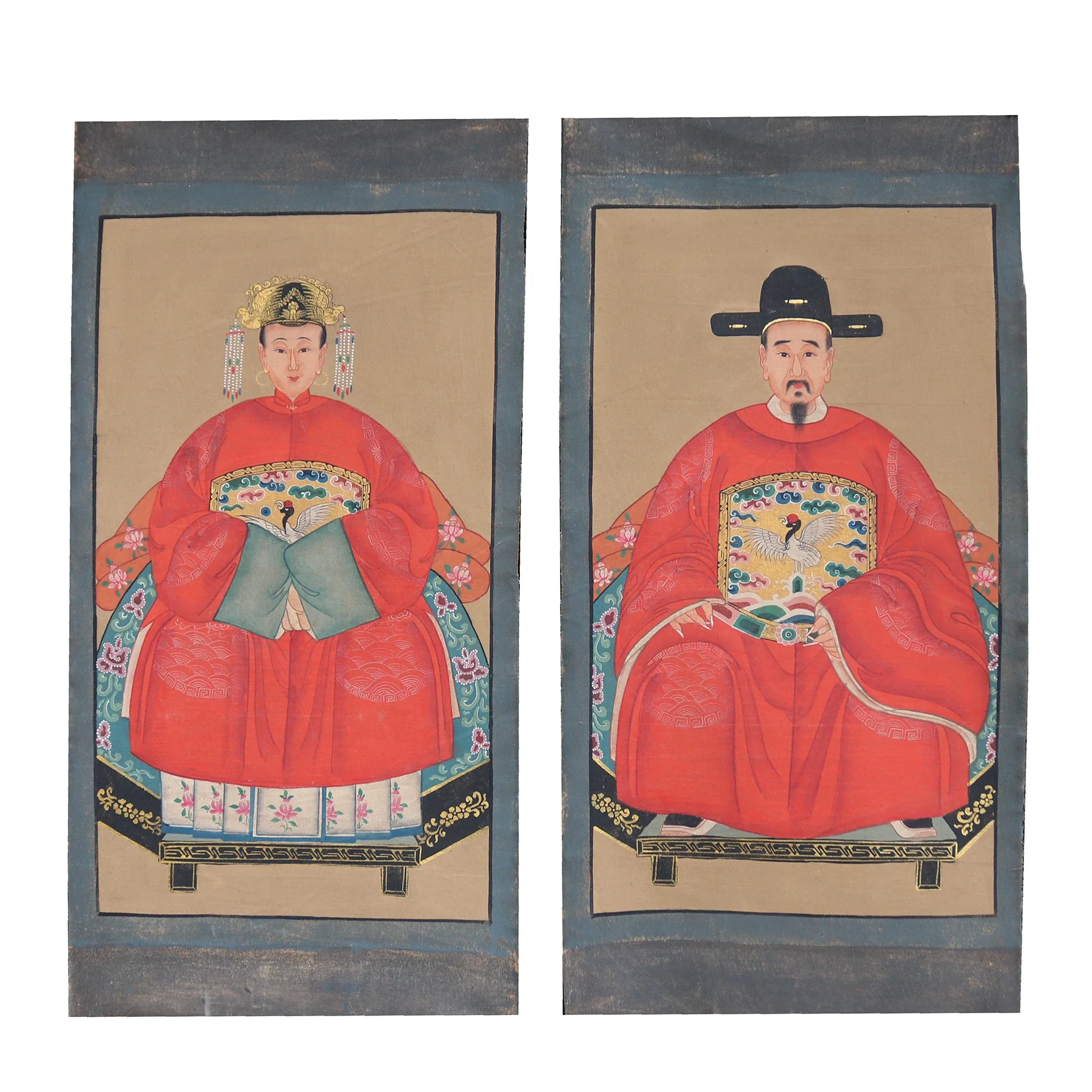 

Hand painted ancestor paintings on canvas fabric, Wall decoration, Qing dynasty portrait painting