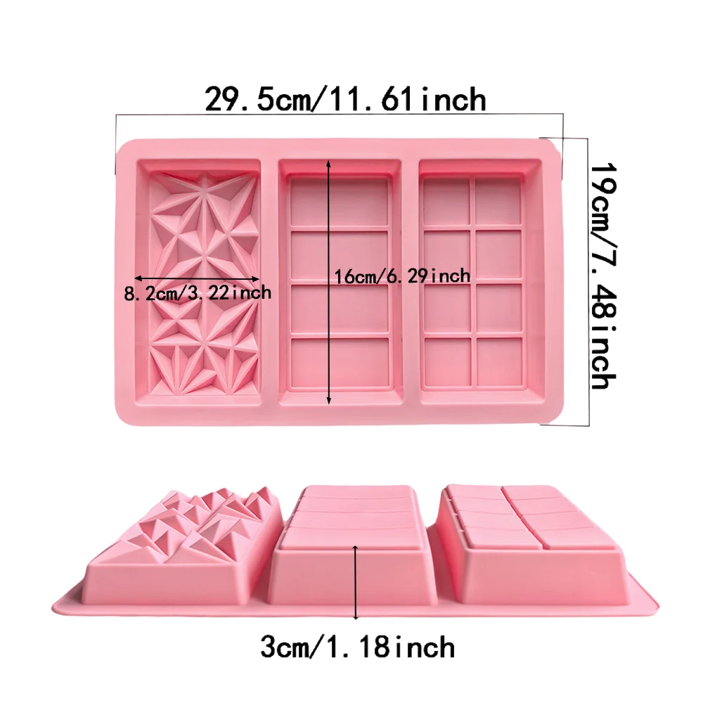 قطعة واحدة من قوالب السيليكون المكونة من 3 صفحات كاملة من شريط طاقة الشوكولاتة، والبودنغ، والبسكويت، وأدوات الخبز لتزيين الكيك