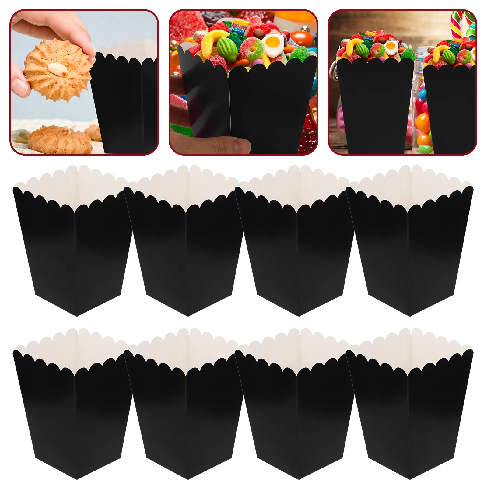 

50 Pcs Popcorn Bucket Box Paper Boxes Christmas Buckets Black Party Snack Container French Fries Bowl