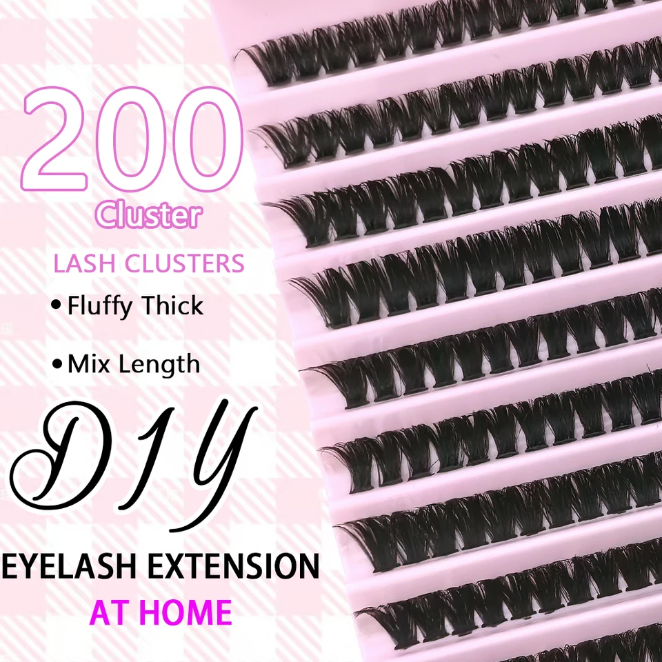Kit de pestañas clusters voluminosas y esponjosas – 200/290/666 cluster 80D100D, ¡looks de fiesta espectaculares! Mezcla de largos seleccionados 6
