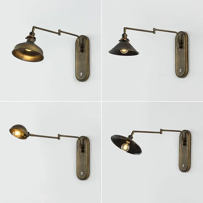 Industrial Adjustable Swing Arm Wall Lamp Reading Bedside Vintage Led Wall Lights Retro Extendable Fexible White Brass Lustre
