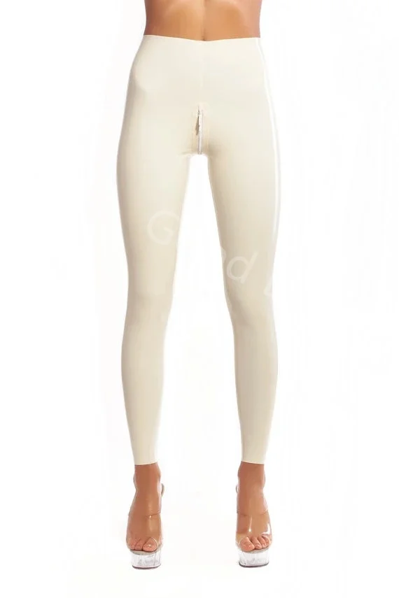 

White Latex leggings with U zipper Latex Long Tight Pants Tights Pants Rubber Latex Trousers Customize Service