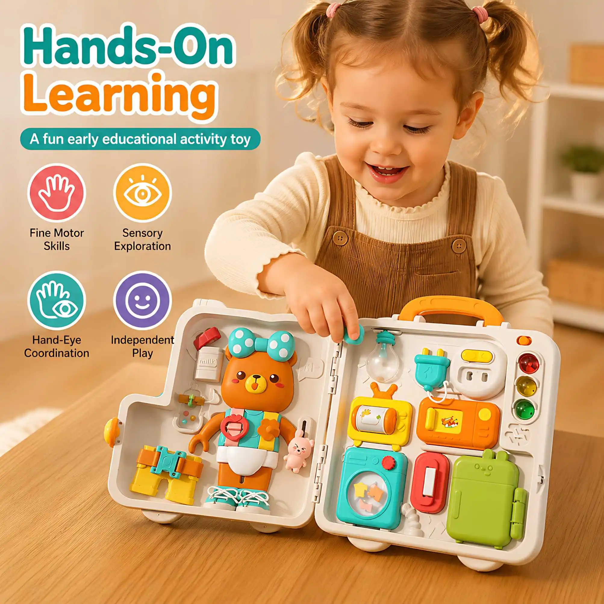 Montessori Busy Board for Toddlers Baby Sensory Toy Interactive Learning Board with Music Lights Switch Educational Travel Toy view 5