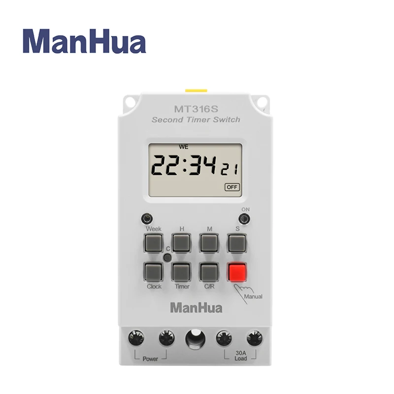 ManHua 220V 30A MT316S Input 7 Days Programmable 24hrs TIMER SWITCH Time Relay Output