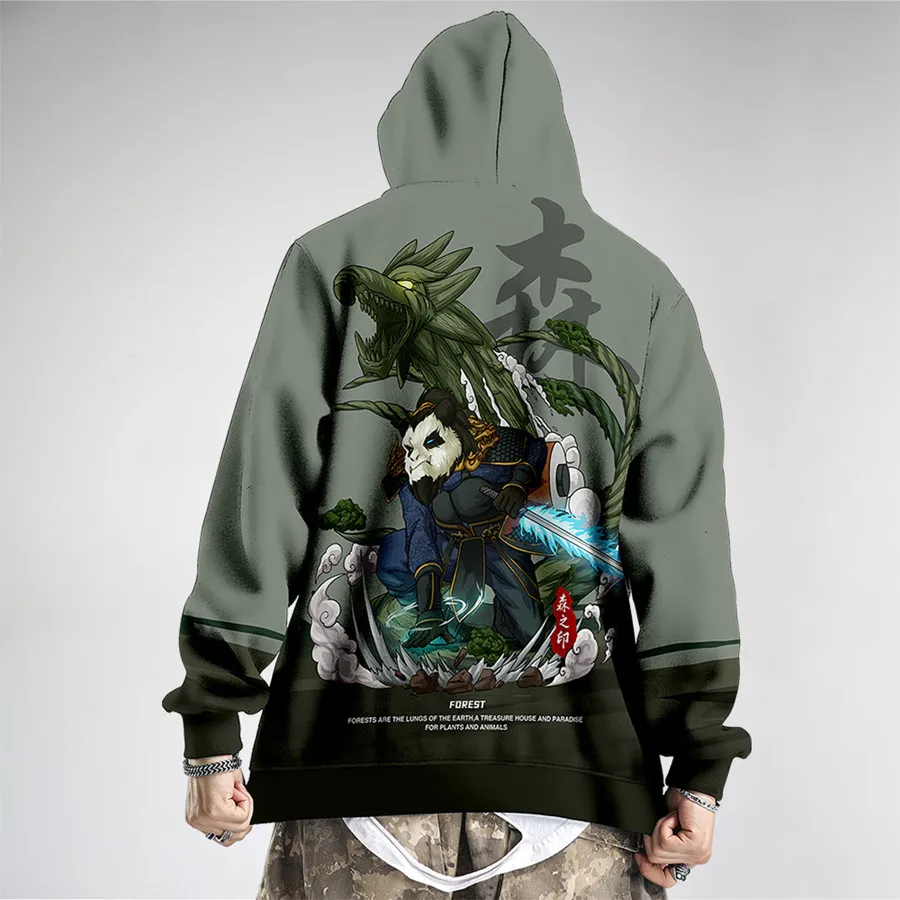 Panda Forest print Hoodies Harajuku Hip Hop Streetwear Men Women Autumn Winter Hooded Sweatshirt Pullover Tops
