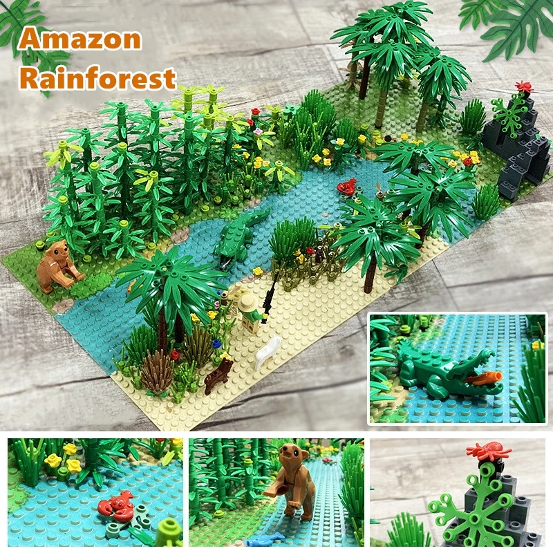 

580pcs Jungle Scene Building Blocks Set, Tropical Rainforest DIY Kit with Baseplate, Compatible Bricks for Kids
