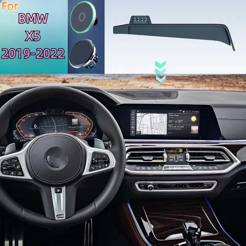 For BMW X5 G05 2019 2020 2021 2022 Car Phone Holder Screen Fixed Base Car Magnetic 15W Wireless Charging Stand MagSafe Supports