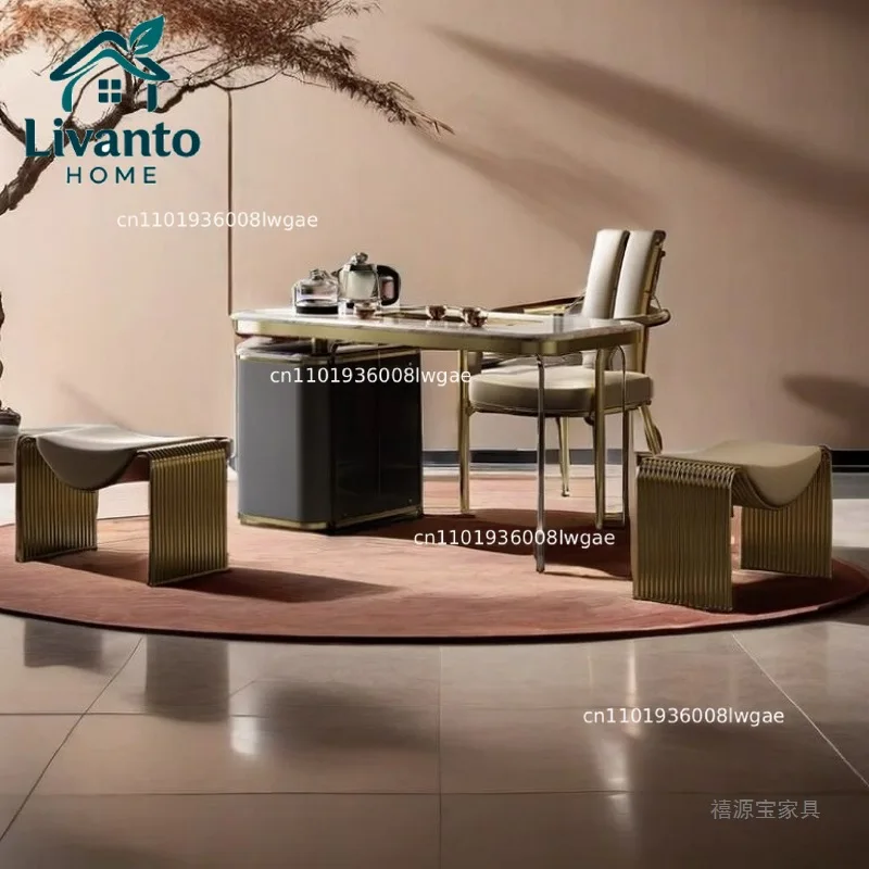 

Home foyer, wearing shoes, entrance door, iron minimalist dressing chair, Italian light luxury shoe changing stool
