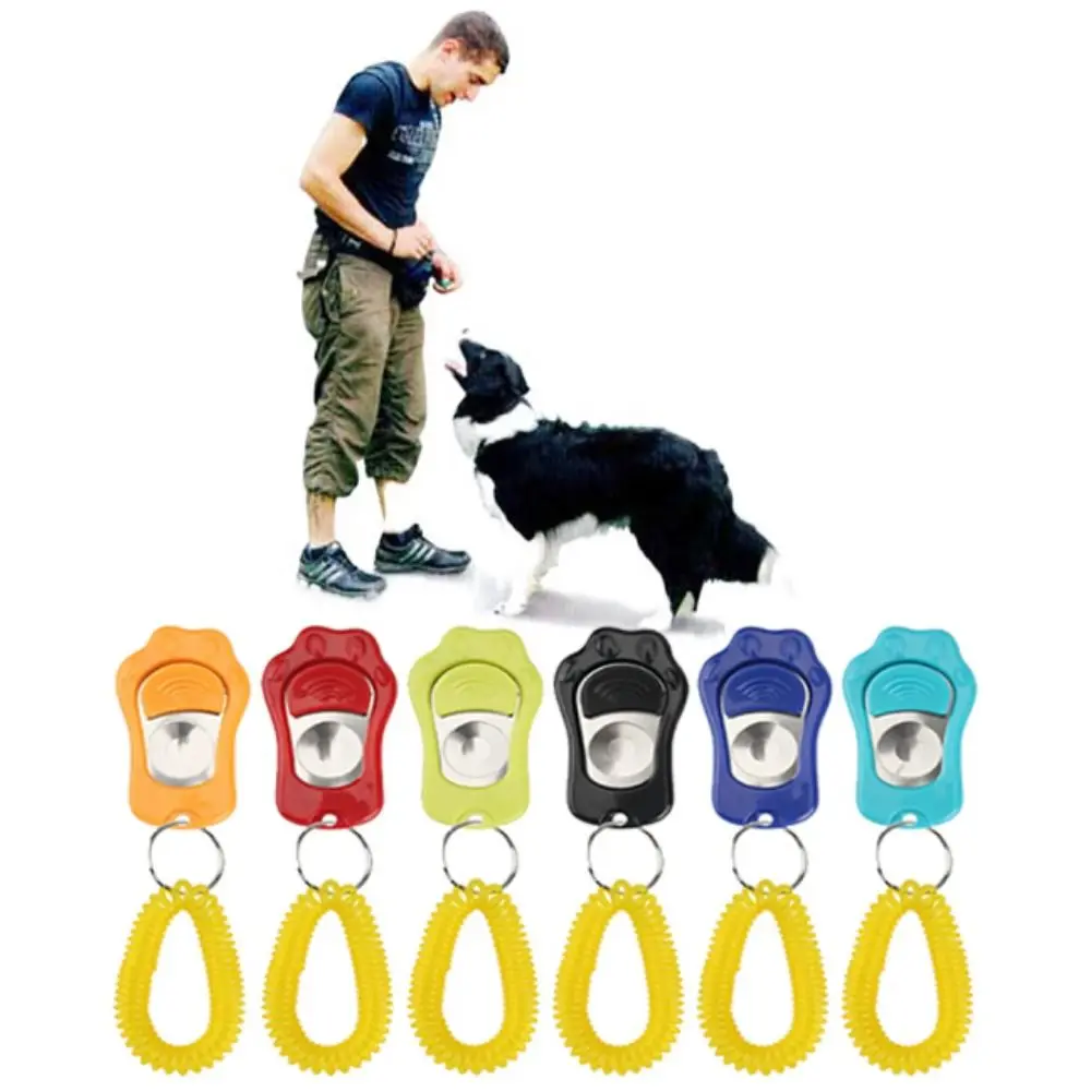 Cute Paw Shape Dog Clicker Toys Paw Shape PC/Stainless Steel Sheet Pet Tranining Clickers Multi-colors with Wrist Strap