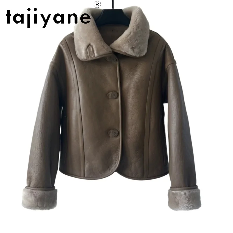 

TAJIYANE Imported Wool Fur Coat Woman Shearling Women's Leather Fur Coats Reversible Fur Jacket Short Womens Winter Coats Casaco