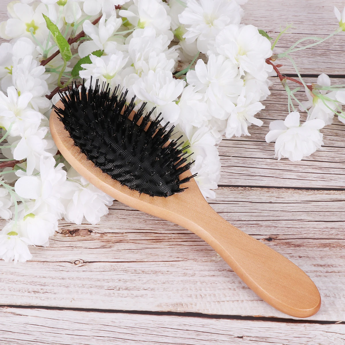 

Comb Set Wooden Hair Brush Soft Bristles Scalp Massage Detangling Smooth Styling Comfort Grip Handle Random Color
