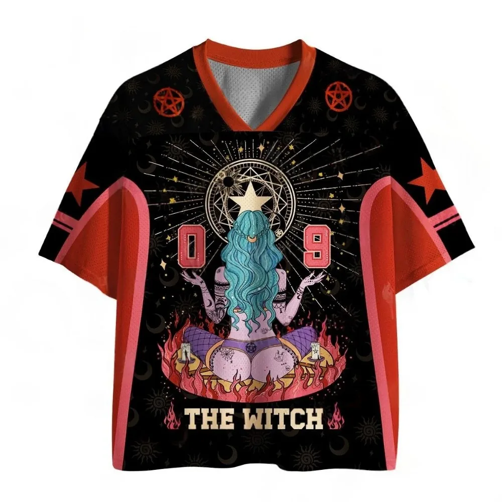 Occult Witch Graphic 3D Printed Men's Women V-neck T-Shirt Retro Harajuku Casual Quick-Dry Sport Y2K Style Parent-Child Clothing