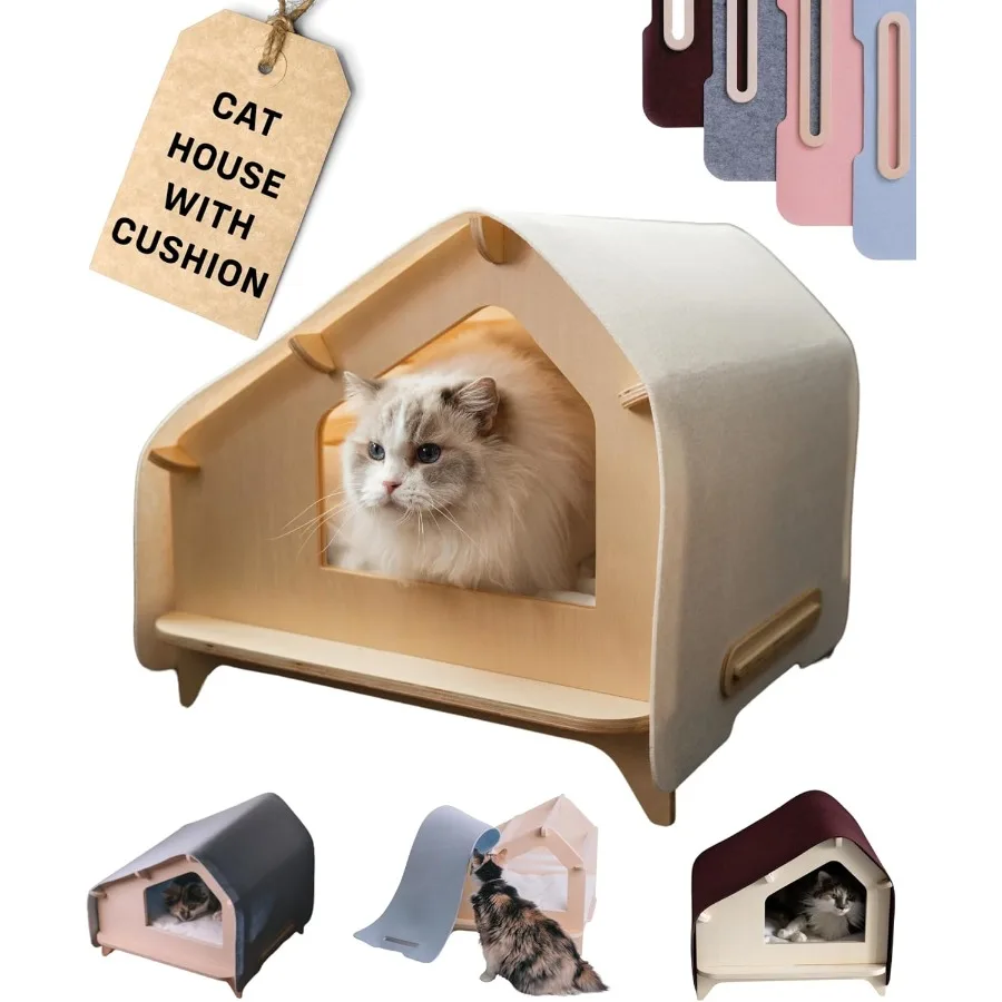 

Cat House Covered Indoor Pet Bed with Cushion Scratcher for Cats and Kittens Ideal for Small Dogs Provides Cozy Shelter and Dur