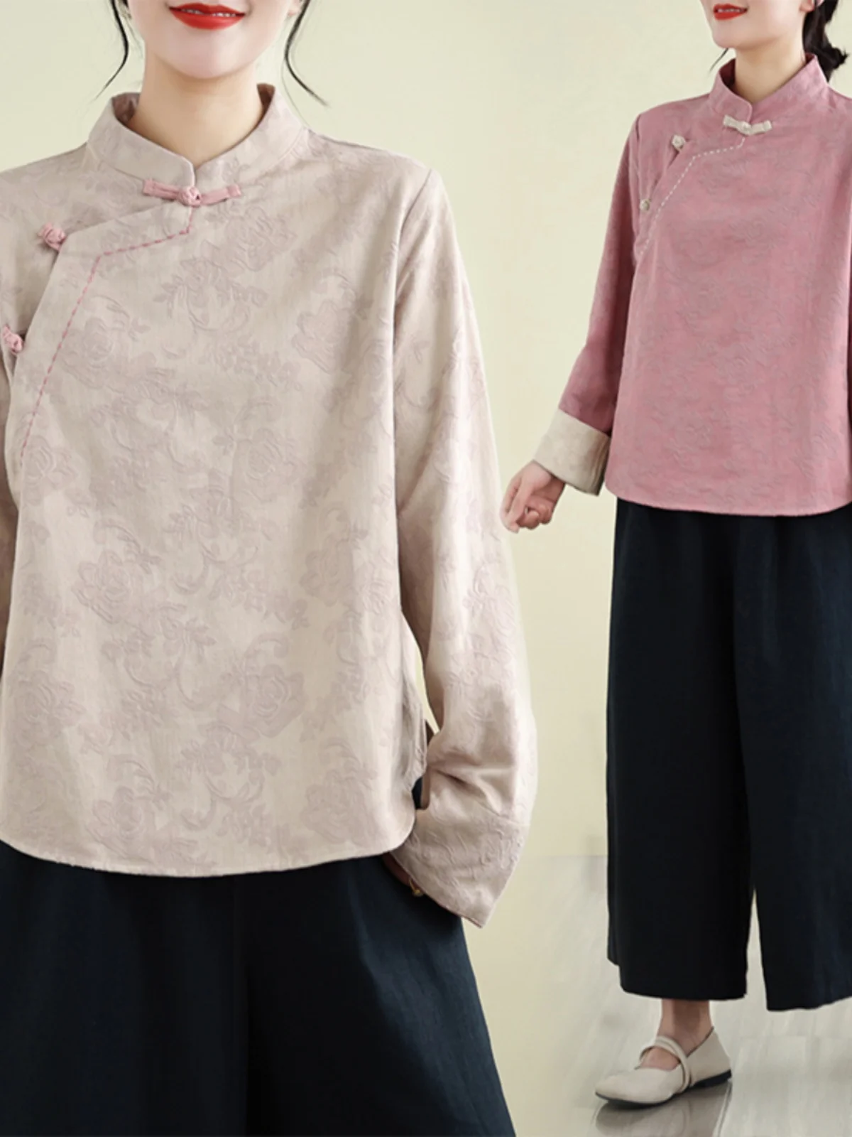 

Artistic Handmade Chinese Sle Women's irt Floral Embroidery Slanting Sve Traditional Button up Top for Casual Wear