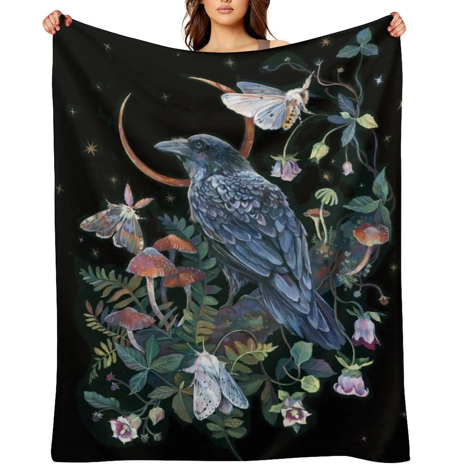

Moon Raven Throw Blanket Sofa Quilt Decorative Beds Bed Fashionable Bed linens Blankets