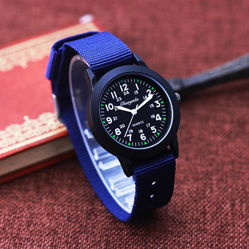 24hours children boys girls fashion washable canvas strap quartz wristwatches students learn time study clock birthday gift