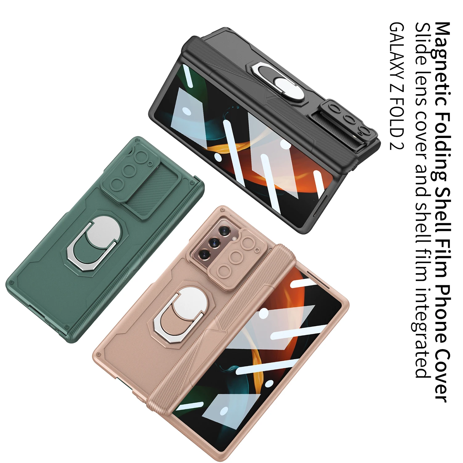 Magnetic Hinge Slide Lens Case For Samsung Galaxy Z Fold 2 Outer Glass Protective Ring Holder Hard Cover For Galaxy Z Fold5 Case