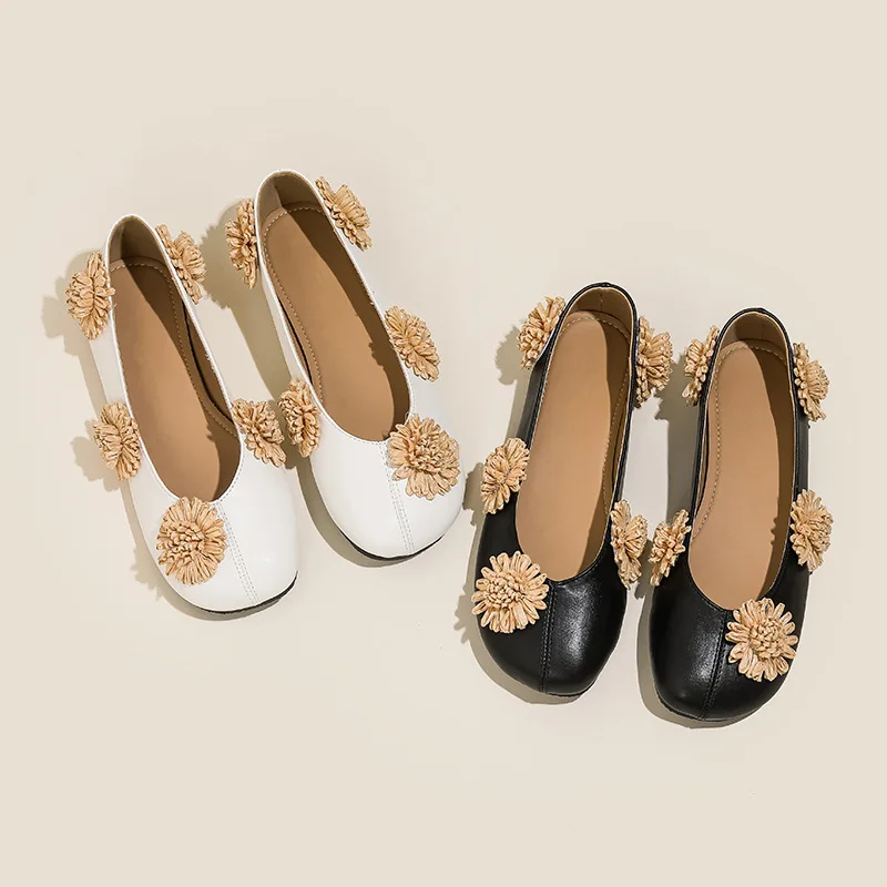 Floral Design Flat Bottom Mary Jane Shoes Women's Casual Style Synthetic Inner Material Rubber Outsole Square Head Fashion