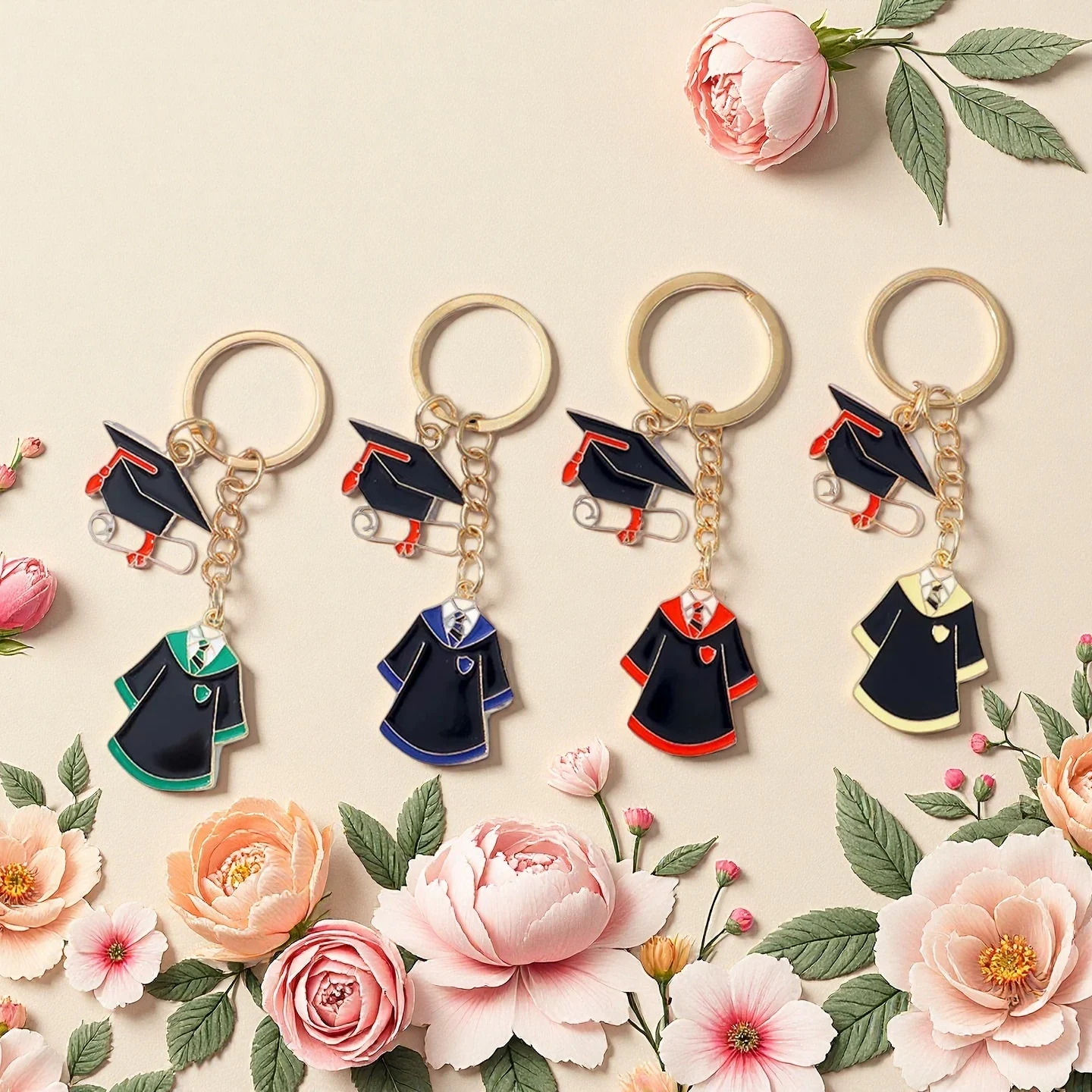قبعة المدرسة كلية الزي الأكاديمي قبعة قلادة السيارات كيرينغ المفاتيح مفتاح سلسلة حلقية محفورة هدية للخريجين الخريجين #1