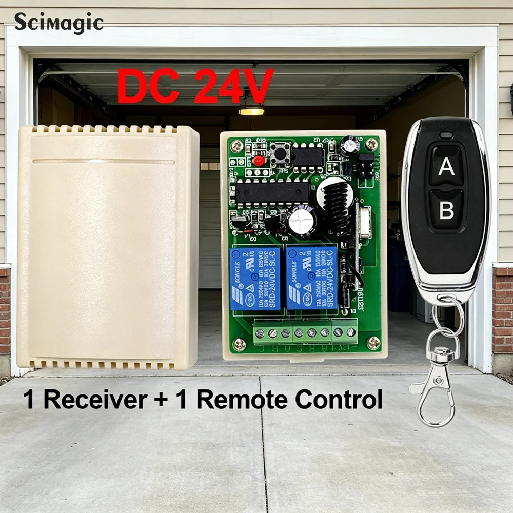 433MHz RF Wireless Switch DC 24V 12V 2Ch Relay Receiver and Transmitter for Lamp Garage Door Actuator Motor Controller