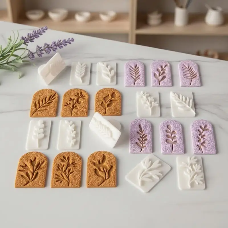 7Pcs Botanical Leaf Pattern Clay Earring Molds Set Fresh Plant Vine Leaves Clay Cutters Tools For Earring Pendant Jewelry Making