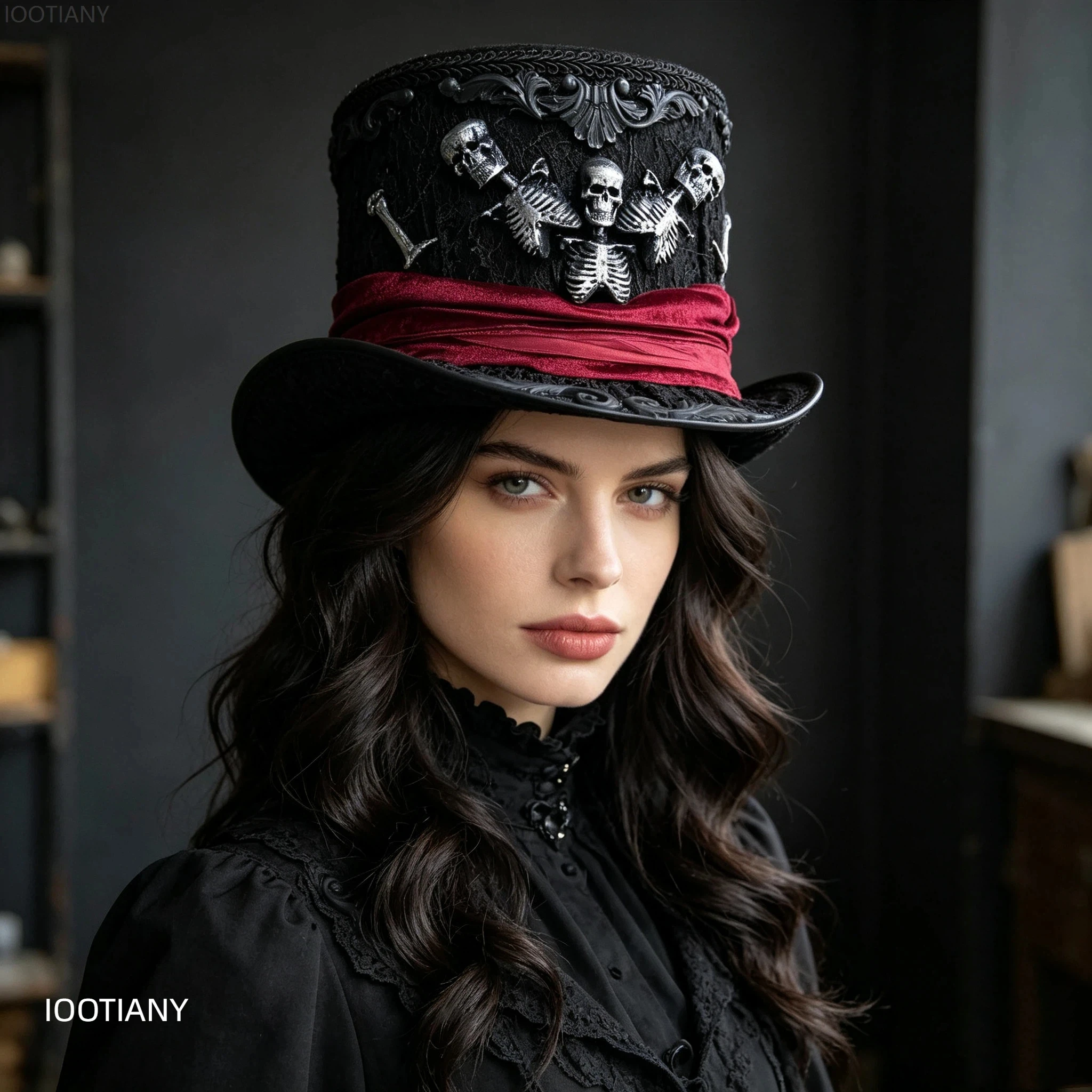 New Dark Gothic Top Hat Tailored Lace Carved Vintage Skull Skeleton Decor Halloween Cosplay Stage Masquerade Party Headwear 2026