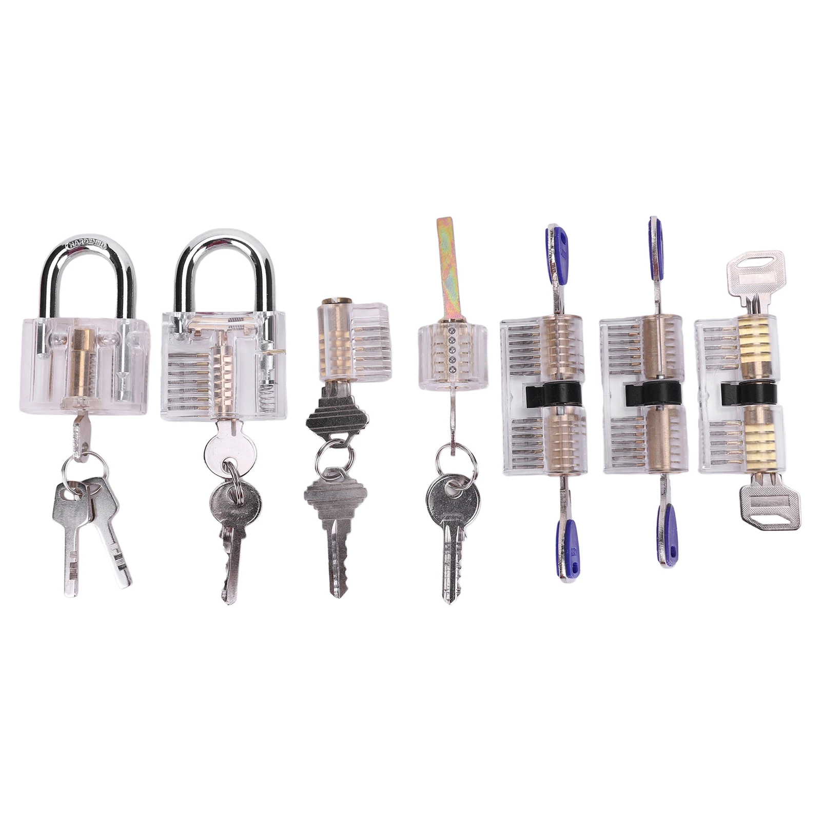 7PCS Visible Lock Pick Sets with 14 Keys Visible Practice Padlock Locksmiths Transparent Locks Ideal for Locksmiths Training