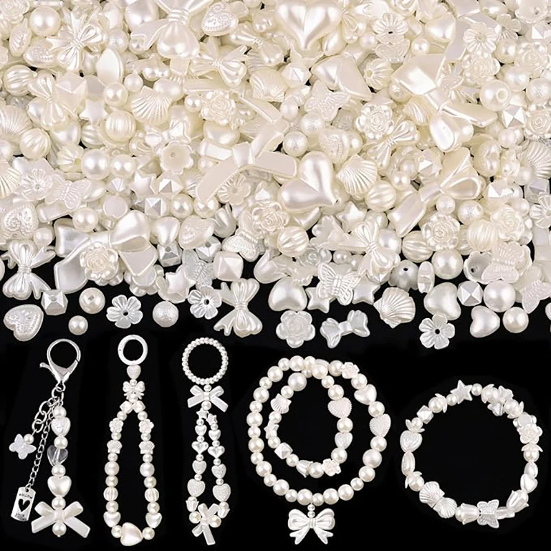 50 Uds. Cuentas de perlas blancas, perlas acrílicas de imitación, mariposa, flor, corazón, forma de estrella, fabricación de joyas, pulseras, collares y pendientes