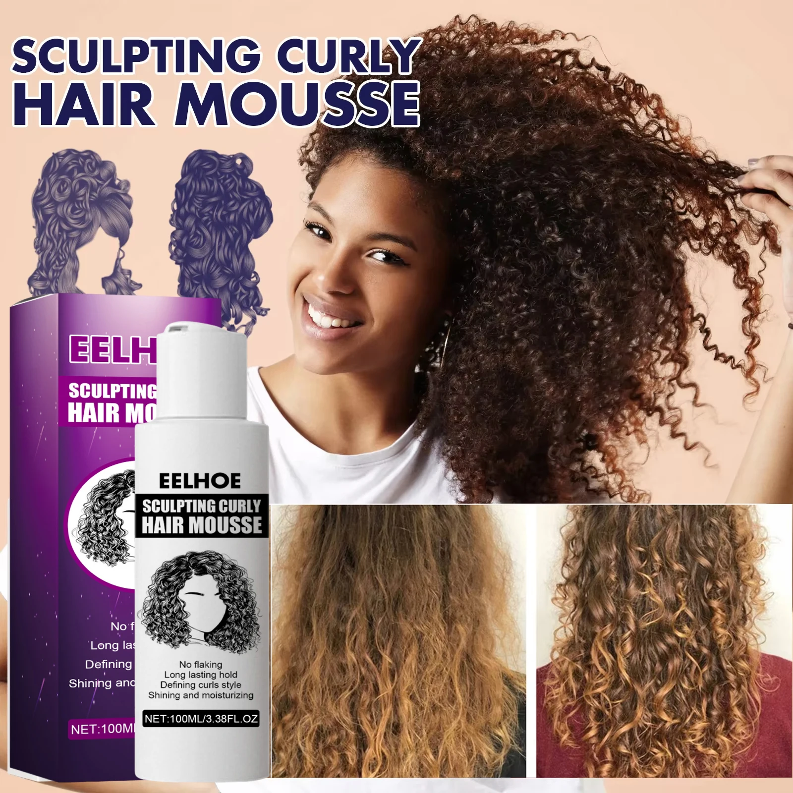 Elastina para cabello rizado de 100ml, mejora el brillo del cabello, cabello liso y rizado, previene la sequedad, hidrata la forma, productos para el cuidado del cabello esponjoso