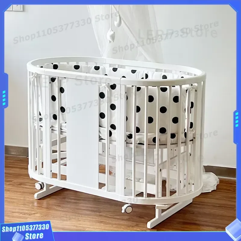 Wooden Convertible Crib for Children Oval Round Sleeping Bed Kids Furniture Swing Design Safe Nursery Cot Baby Bedroom Decor