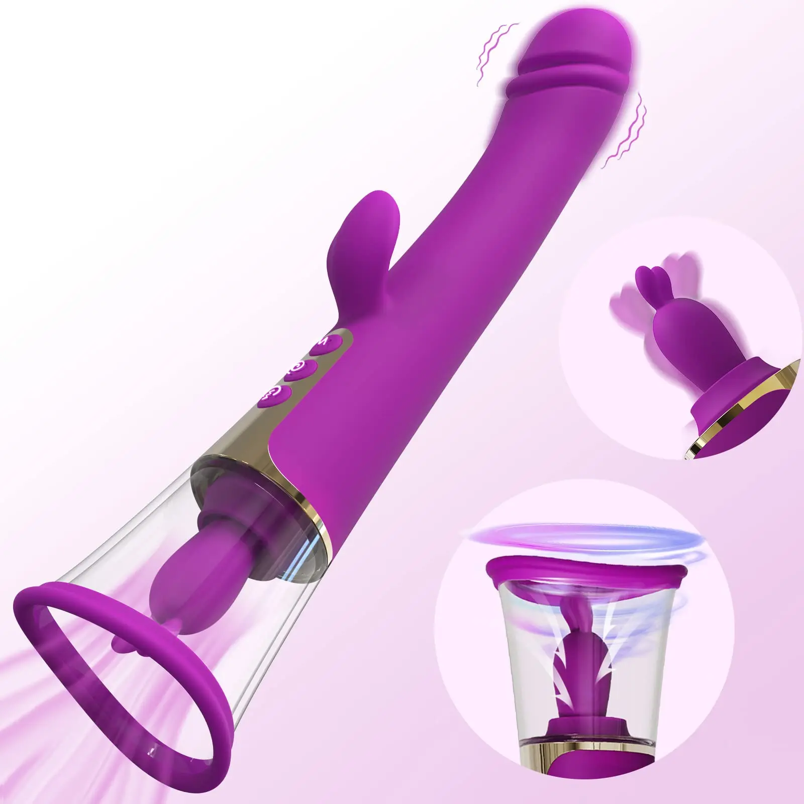 Zuigen Seksspeeltje 3 In 1 Volwassen Speelgoed Konijn Vibrator Met 4 Zuigen En 9 Likken Modi, Dildo 'S, G Spot Vibrator Tepel Clitoris St