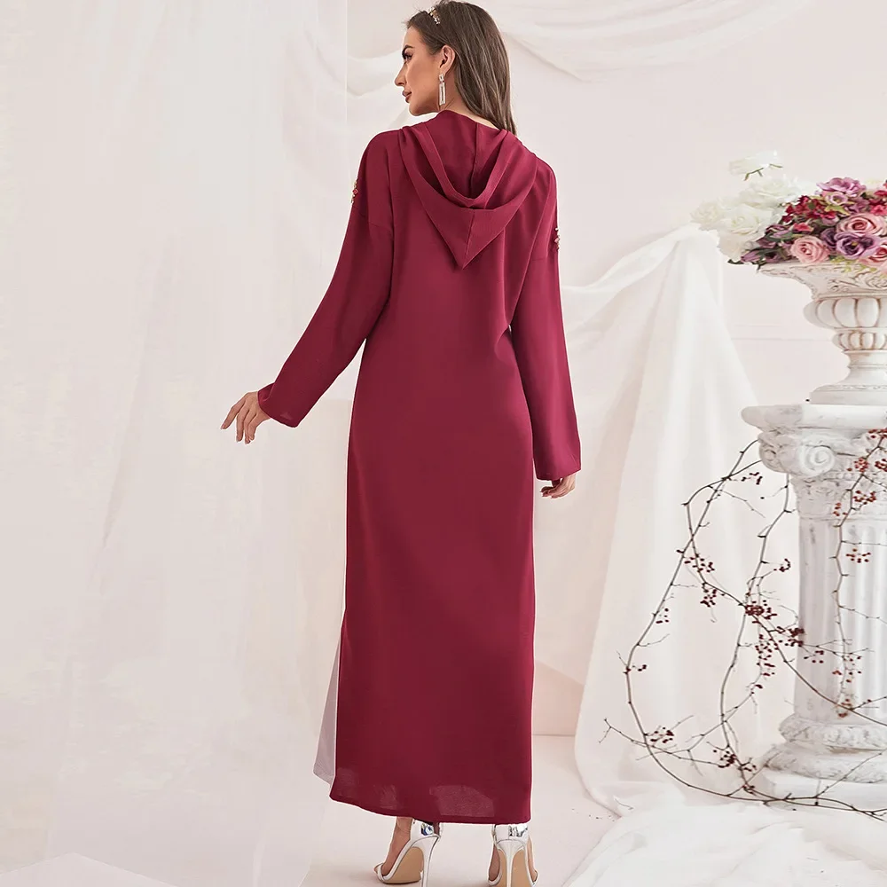

Luxury Dubai Diamonds Abaya Women Hooded Dress Muslim Kaftan Eid Djellaba Ramadan Caftan Marocain Femme Robe Islam Clothing Gown