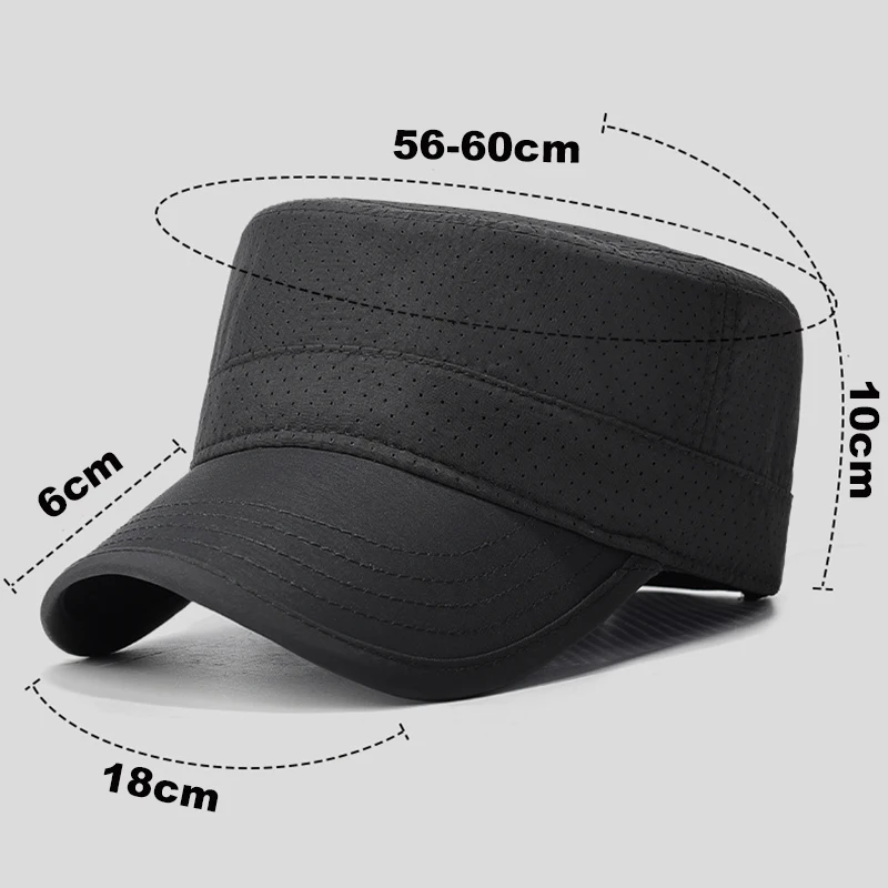 Custom Logo Summer New Arrival Punching Breathable Solid Color Quick Dry Flat Cap Adjustable Outdoor UV Protection Sun Visor Hat