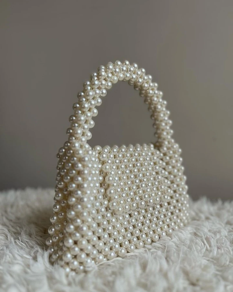Pearl bead bag designer brand Acrylic stone box tote handbag women handmade party purse 2023 summer new