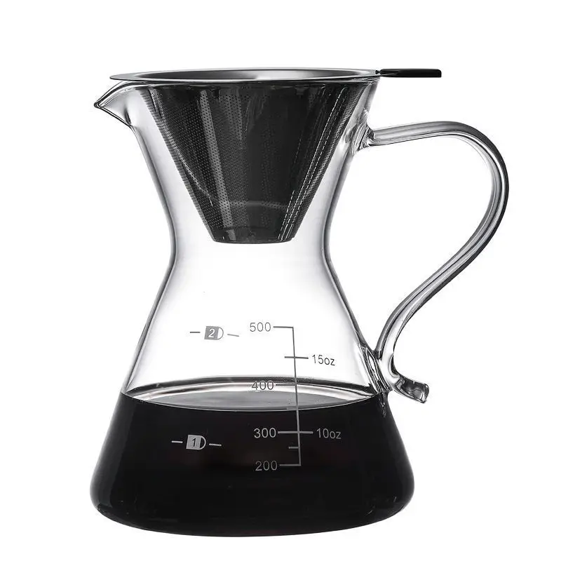 Hand Brewed Coffee Pot Drip Coffee Cup with Filter 500ml Household Glass Coffee Pot Portable Teapot with Scale Sharing Pot