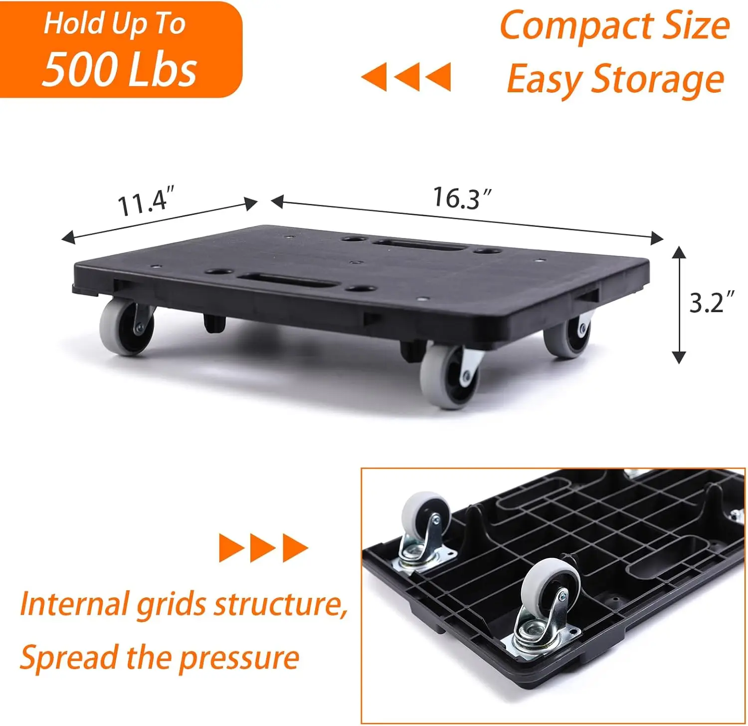 

Dolly,Furniture Movers Dollys with Wheels,16in-11in 500lbs Capacity,Moving Dolly 4 Wheels Heavy Duty,4 Wheels Small Flat Dolly