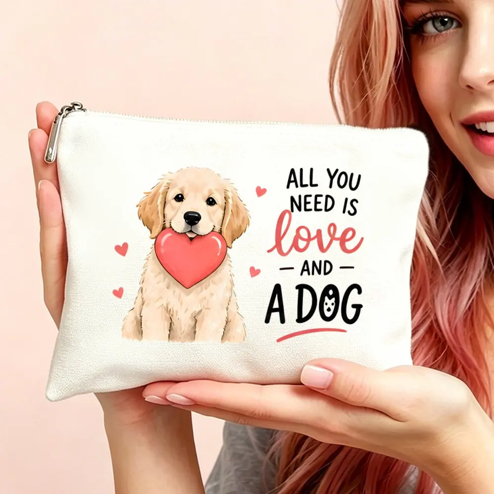 Golden Retriever Print Makeup Bag Suitable for Women Zipper Closure Cosmetic Toiletry Pouch Golden Retriever Themed Gift Mom