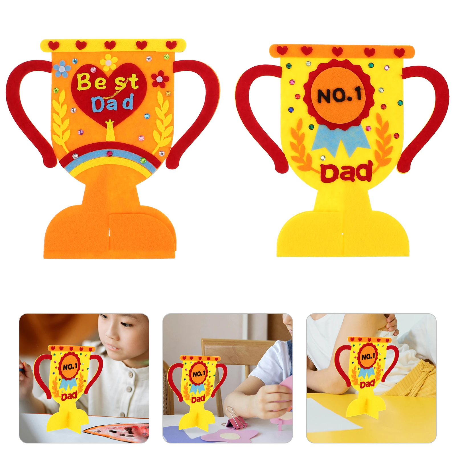 4 pçs troféu artesanato material kit tecido não tecido diy presente artesanal para crianças dia dos pais aniversário artesanato papel presente criativo